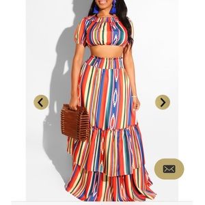 2 piece festive maxi skirt - off shoulder crop top set